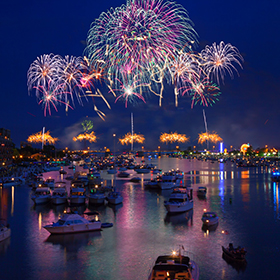 Boats overlooking fireworks